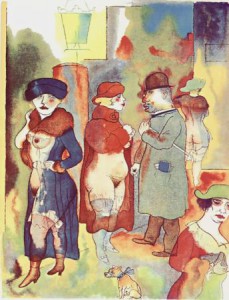 Georg Grosz, Before Sunrise. Prostitutes and their clients in the red-light district this is how they actually dressed and paraded themselves in the garish, lamp-lit streets.